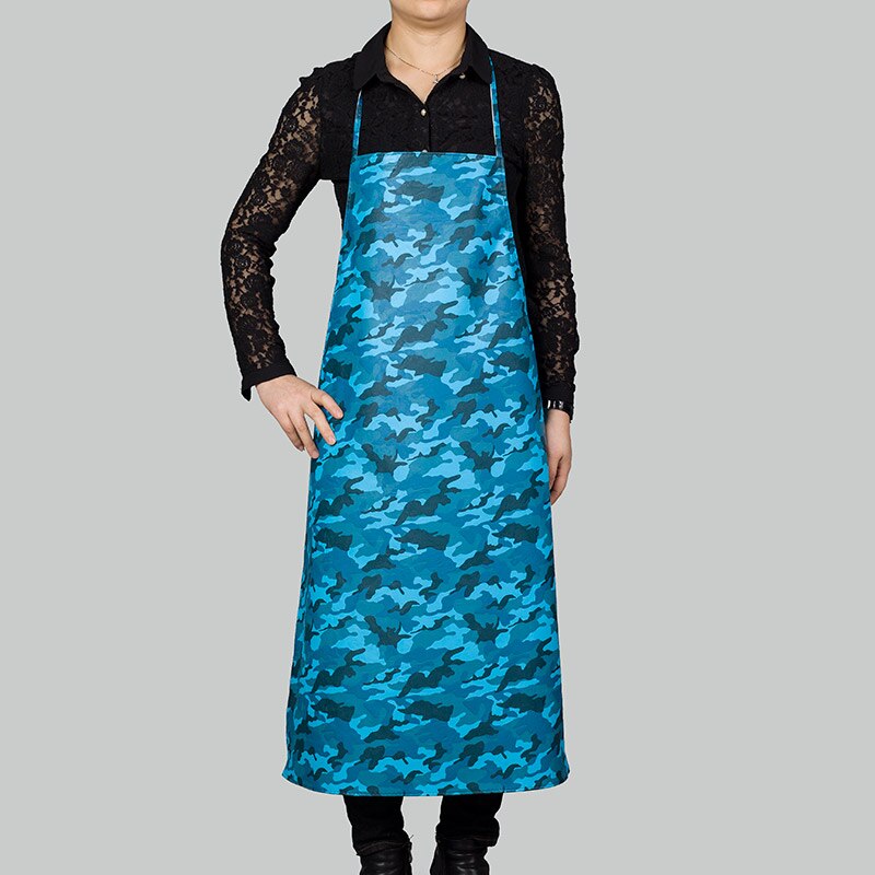 Waterproof Oil-proof Aprons Leather Bib Apron Labor Working Protective Clothing For Canteen Kitchen Restaurants Length 95cm: Blue camo