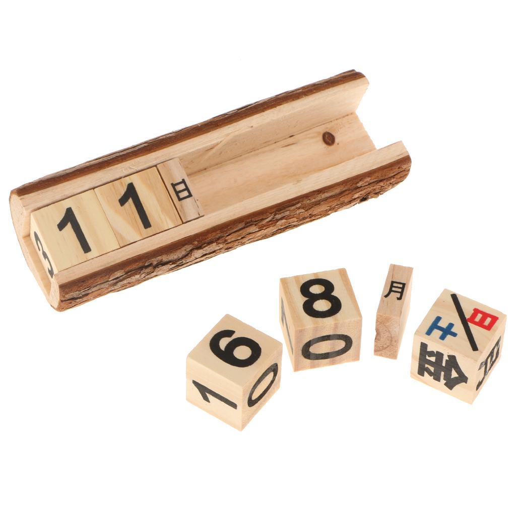 Rustic Freestanding Wooden Blocks Wood Calendar With Wood Stand