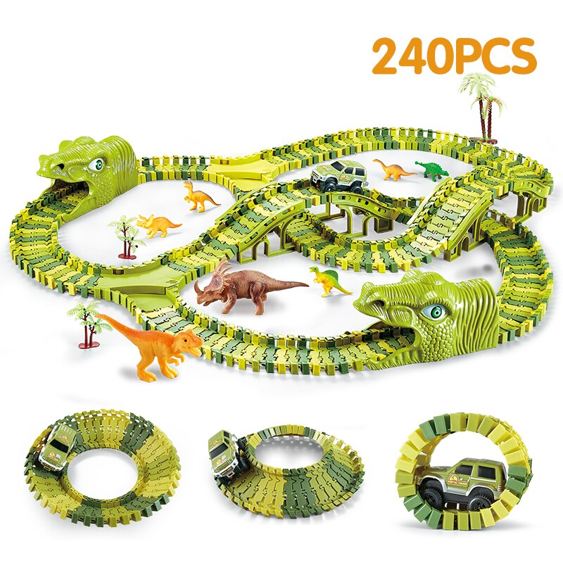 Dinosaurus Spoorweg Speelgoed Auto Spoor Racing Spoor Speelgoed Set Educatief Bocht Flexibele Race Track Flash Light Auto Speelgoed Voor Kinderen jongens