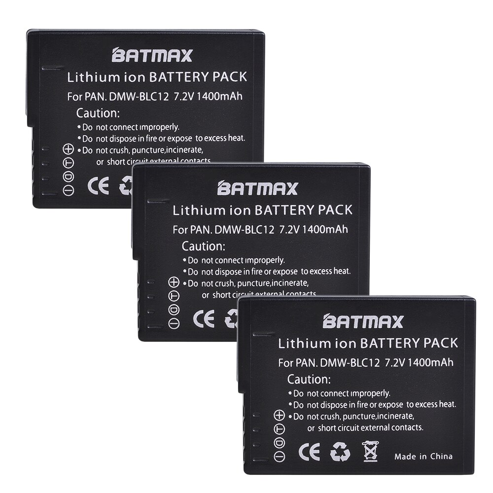 Batmax DMW-BLC12 BLC12E Batterij + Led Dual Charger Met Type C Poort Voor Panasonic FZ1000, FZ200, FZ300, G5, G6, G7, GH2, DMC-GX8: 3 battery
