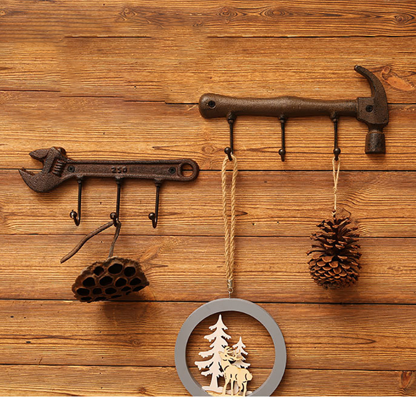 Gancho de pared para colgar ropa, perchero montado en la pared, martillo de hierro Vintage/llave, soporte para bolsa, Decoración práctica del hogar
