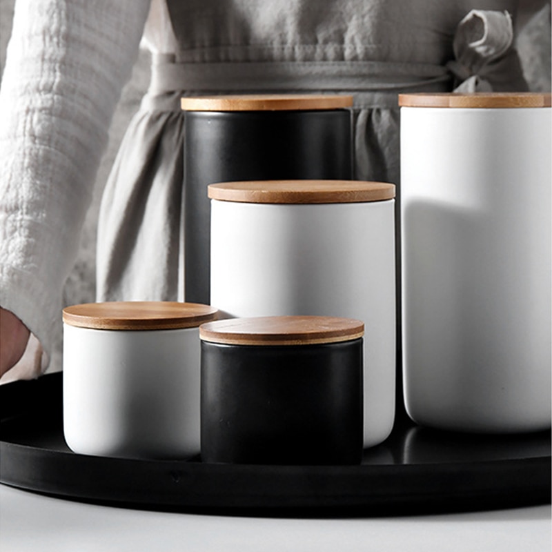 Lata de almacenamiento, recipiente de almacenamiento de utensilios de cerámica, recipiente de café de barro con tapa, tarros de almacenamiento para productos secos, accesorios de cocina