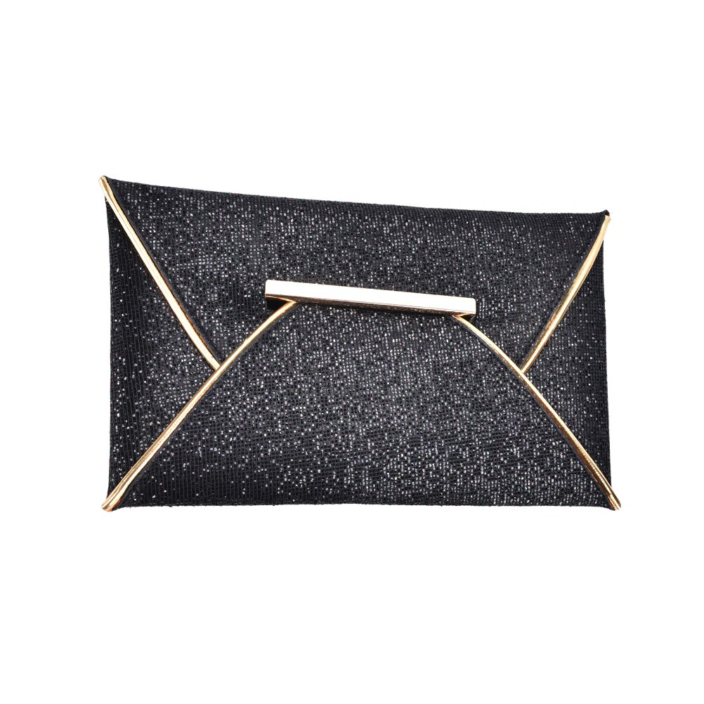 Shiny Solid Ultradunne Vrouwen Avondfeest Zakken Goud Pailletten Envelop Tas dag koppelingen tassen Purse Clutch Handtassen: Black