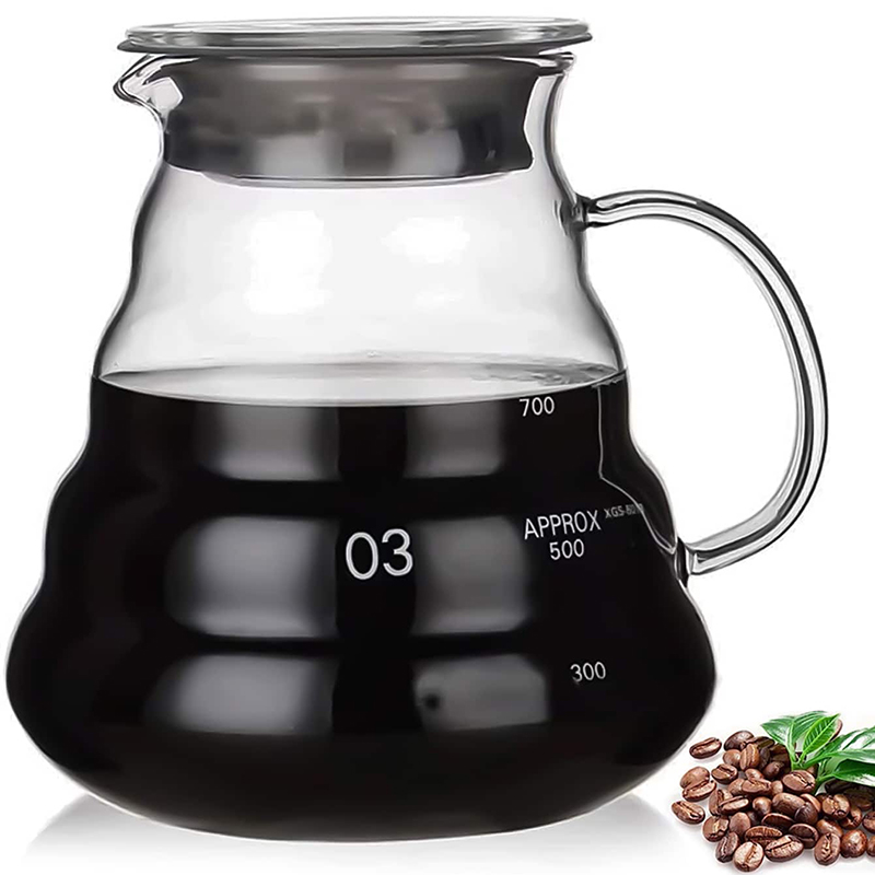 Kaffeekaraffe aus klarem Glas, rautenförmige Kaffeekanne mit wiederverwendbarem Kaffeefilterbecher, Standard-Kaffeekanne aus Glas: Armee Grün