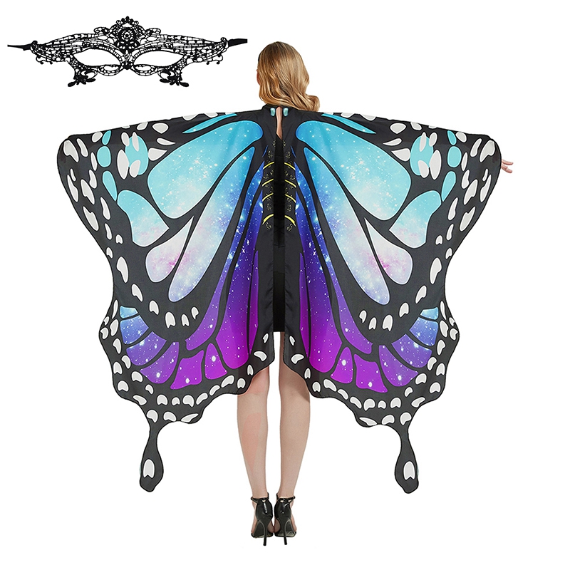 Women Performance Stage Dress-up Butterfly Wings Cape Shawl Fancy Costumes Role Play Props Halloween Cosplay Dance Cloak Cape: black