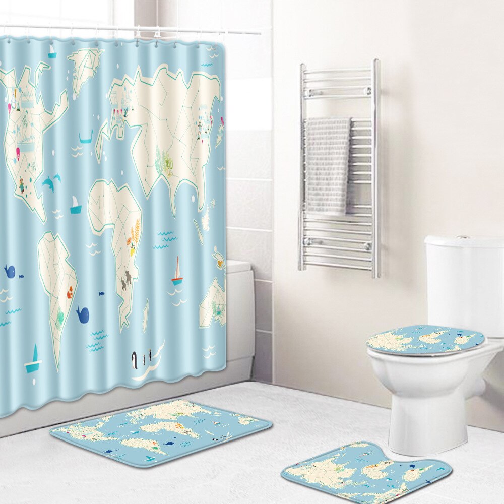 Classic World Map Pattern Shower Curtain Printing Bathroom Curtain Shower Wall-mounted Map Curtain World Map Shower Curtain: E1psc180x180cm