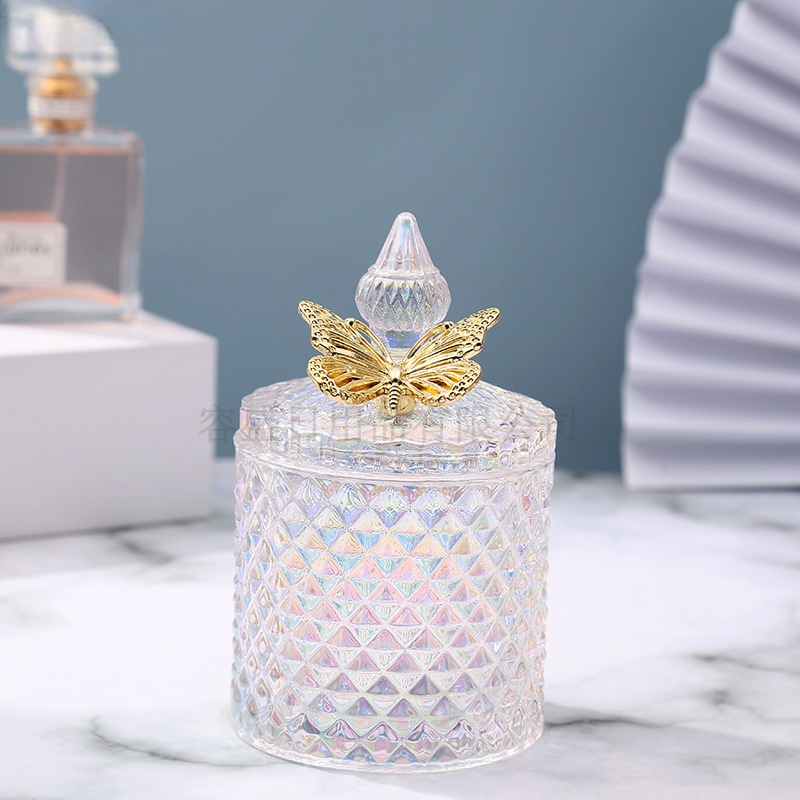 Kreative Glas Glas Kerze Glas mit Deckel Mehrfarbig Schmuck Lagerung Kasten Runde Lagerung Glas Wohnzimmer Heimat Lager Krug