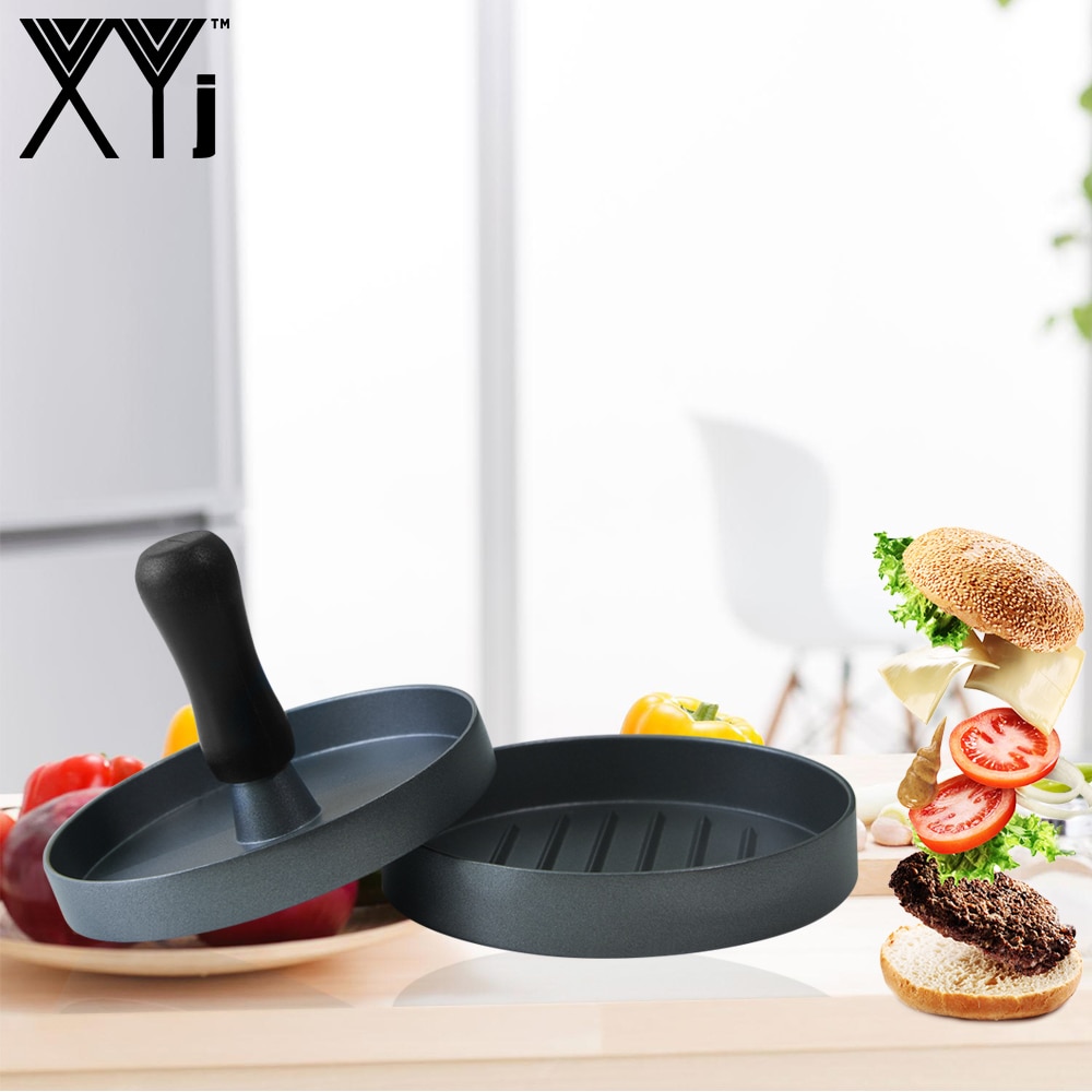 Xyj aluminiumslegering hamburger kødpresser værktøj gør-det-selv koteletter presse pp håndtag kød oksekød grill burger hamburger presser presseværktøj