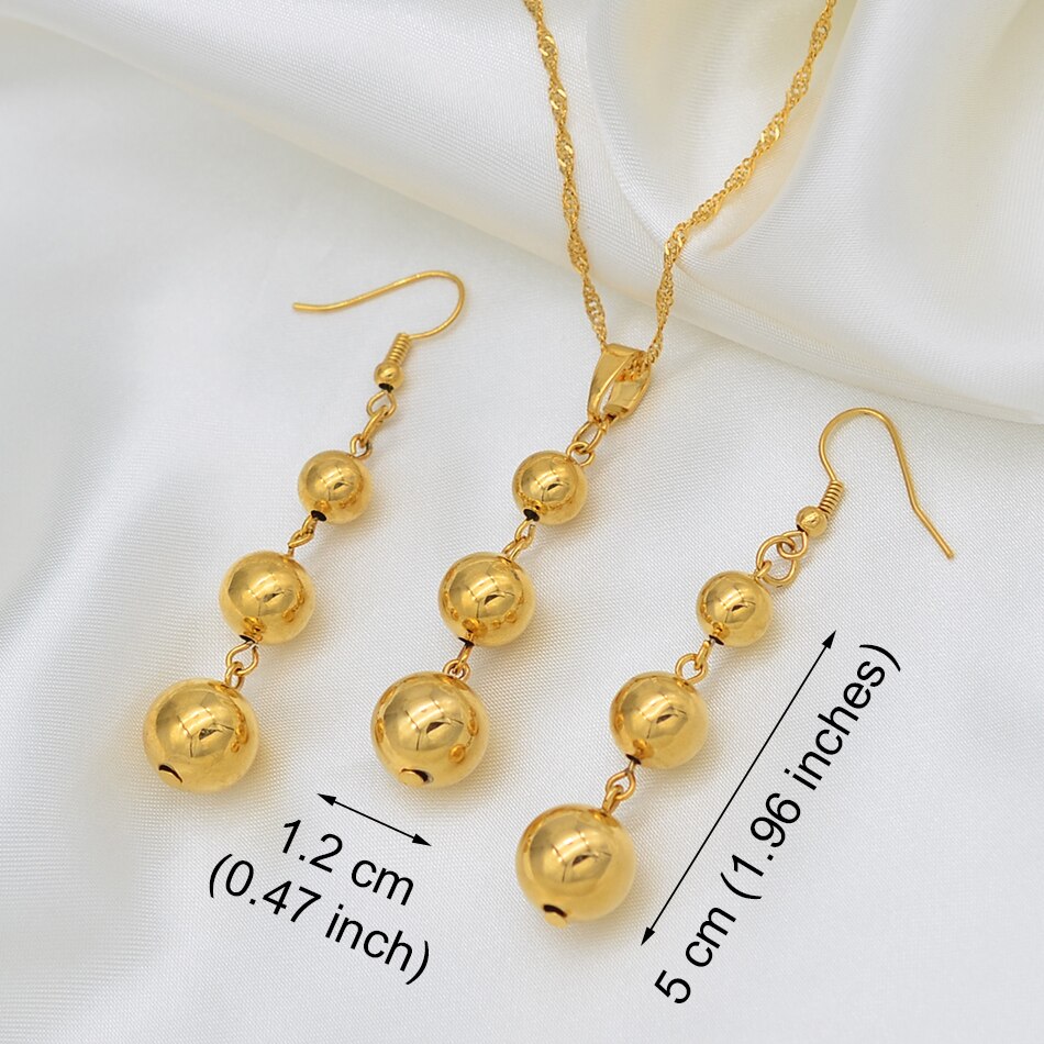 Anniyo – ensemble de bijoux couleur or, 3 boules, pendentif, chaîne, boucles d'oreilles pour femmes, bijoux arabes/africains éthiopiens, #069106