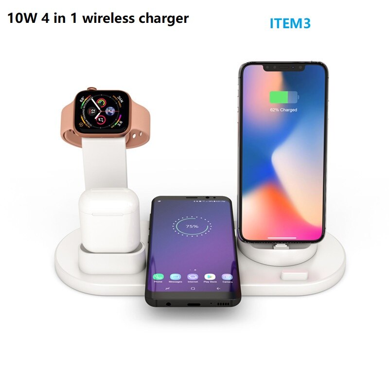 15W QI Drahtlose Ladegerät Stehen Halter 4 In 1 Schnelle Lade Dock Station Faltbare Für iPhone 11 XR X 8 Apple Uhr Airpods iWatch: Item3 White