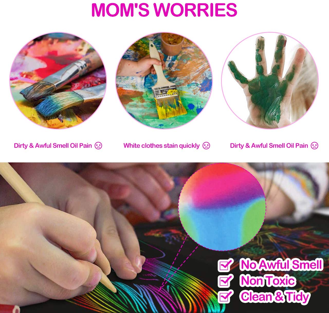 50 Pcs Rainbow Magic Scratch Papier Kit Voor Kids Black Krabben Off Art Ambachten Notities Met 5 Houten Stylus en 4 Stencils Diy