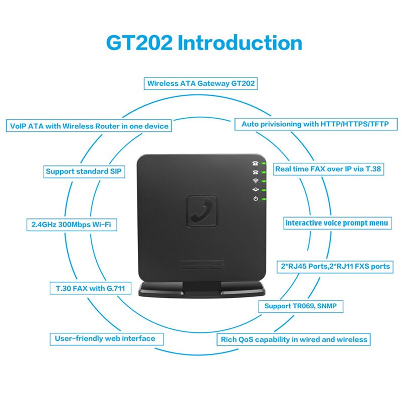 VoIP Wireless Router with 2 Ports Voice over IP GT202 with WIFI VOIP Gateway Telephone GT202 SIP PBX Adapter EU Plug