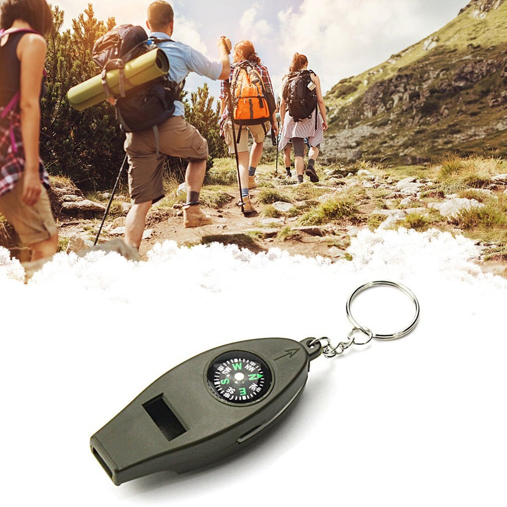 Kompas Thermometer Vergrootglas Vier-In-een Multifunctionele Survival Fluitje Camping Wildernis Reizen Fluitje Kompas Gereedschap