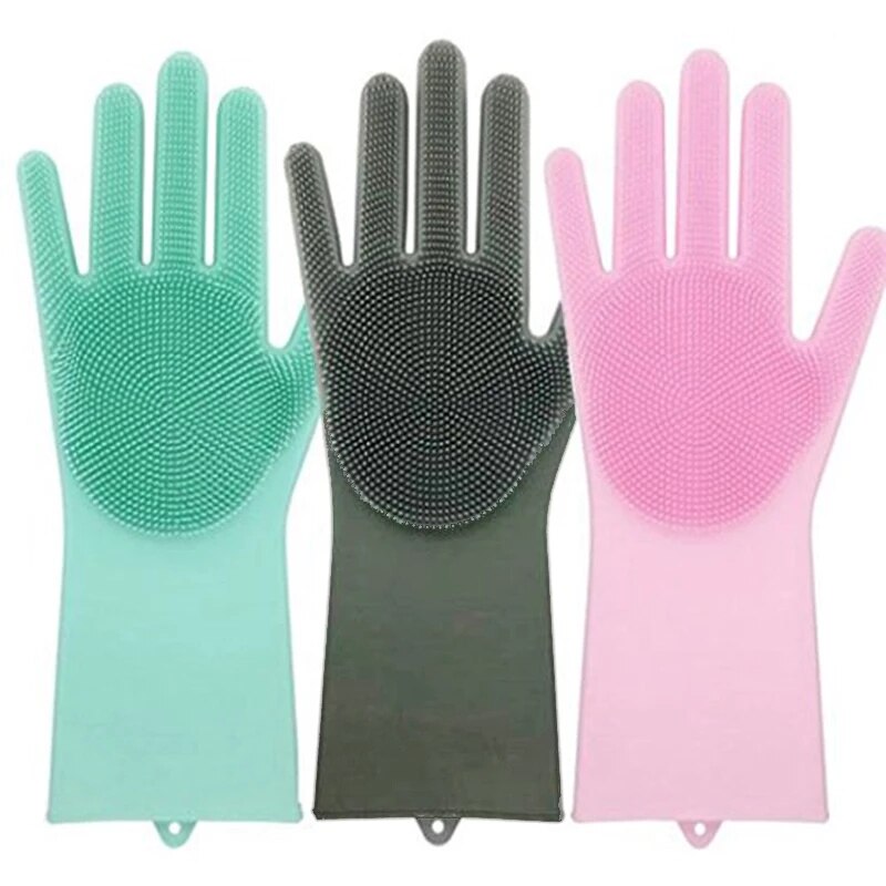 1 Paar Roze Grijs Siliconen Schoonmaak Handschoenen Multifunctionele Magic Siliconen Schotel Wassen Handschoenen Voor Keuken Huishoudelijke Siliconen Wassen