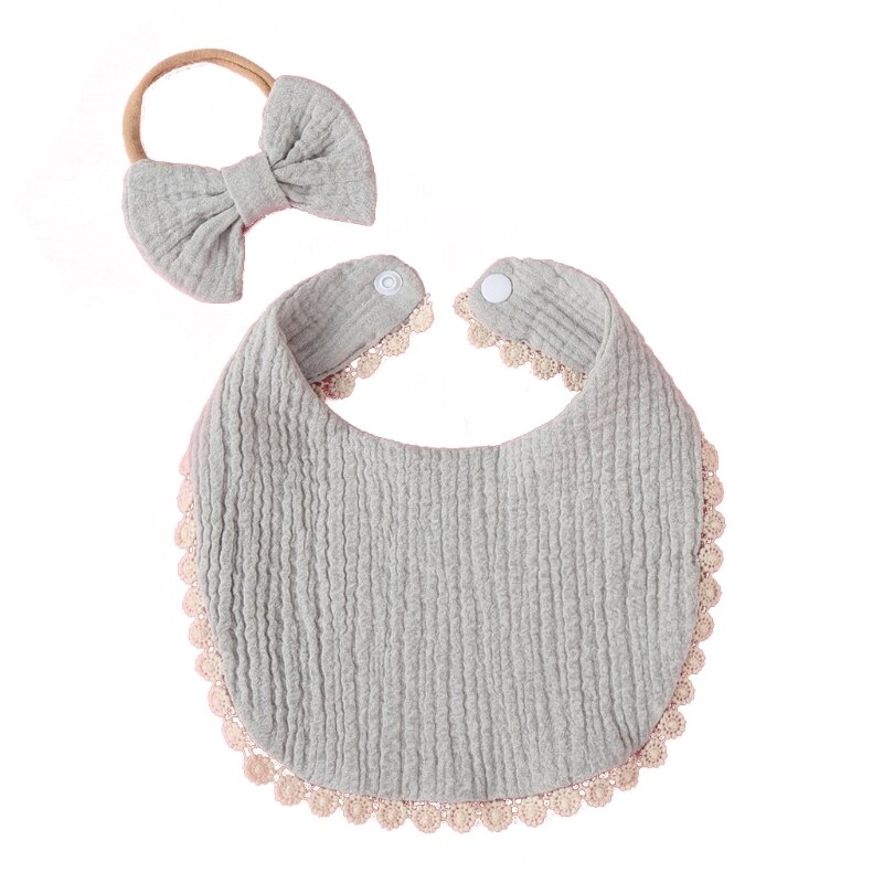 2 Stks/set Baby Meisjes Elastic Bow Hoofdband Speeksel Handdoek Set Prinses Strik Haarband Bib Kit Burp Doek Hoofddeksels Douche