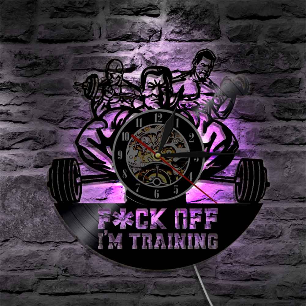 GYM Inspirational Quote Wall Art Clock Large Size Bodybuilder Gym Fitness Coach Sport Muscles Wall Clock Gym Club Home Decor