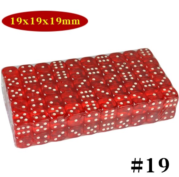 20 stk / sett 8 farger casino terningssett 16mm akryl / plast digital terning drikking terning gambling gjennomsiktig terning 6 sider poker terning: Gjennomsiktig rød 19mm