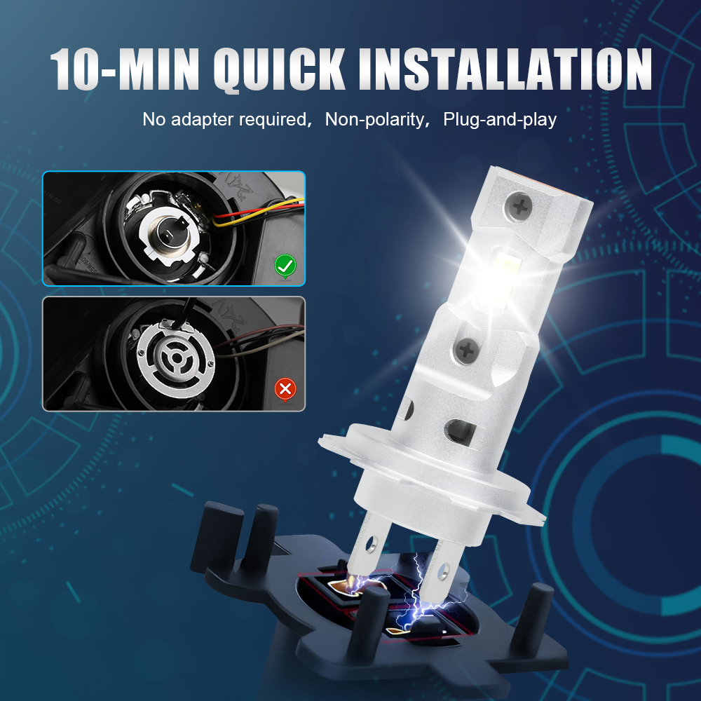 Lupuauto-bombilla LED H7 de 2 piezas, lámpara de cabeza de tamaño Mini, inalámbrica, 16000LM, Chips CSP, faro súper brillante, 60W, 6500K, blanco, 12V, 1:1