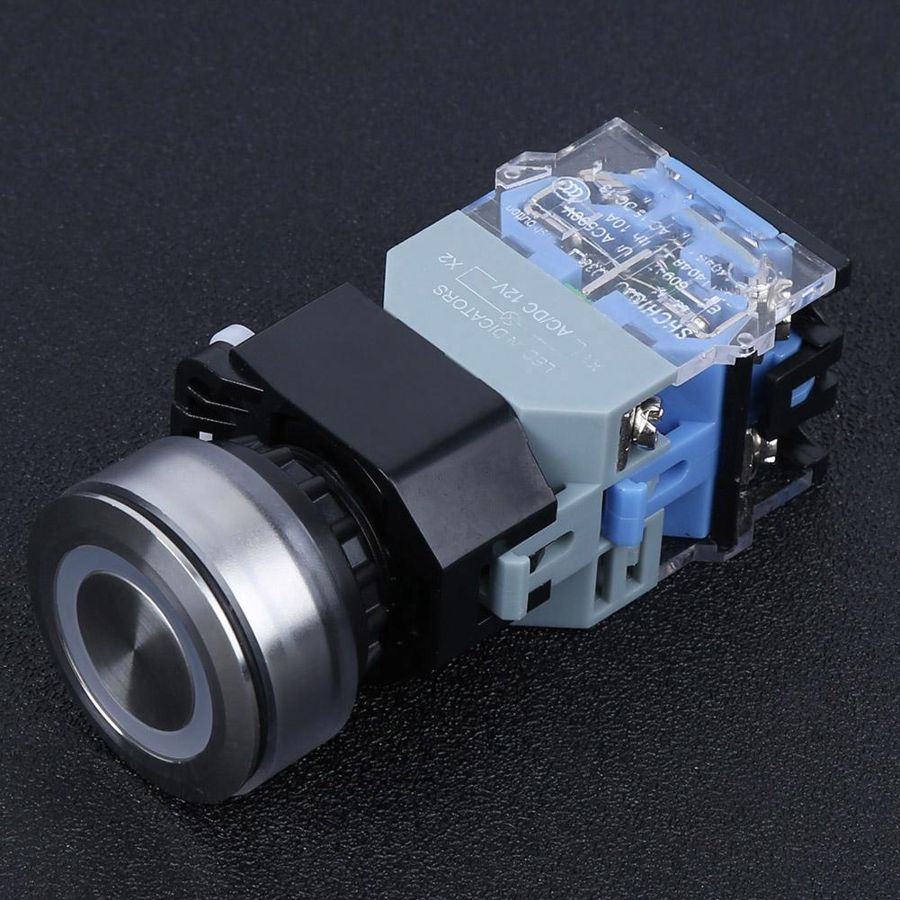 Push-button switch, compact push-button switch, industrial positioning accessories with blue light, AC/DC12V,
