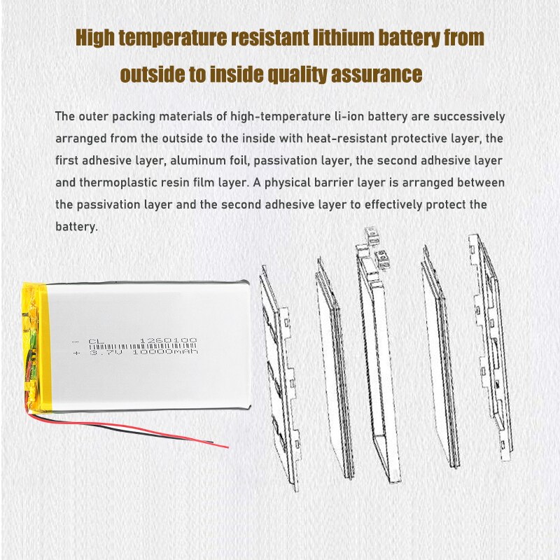 Batería Lipo recargable de 3,7 V, 10000mAh, li-po, 1260100, con PCB, batería de polímero de litio, baterías de repuesto para tableta y DVD