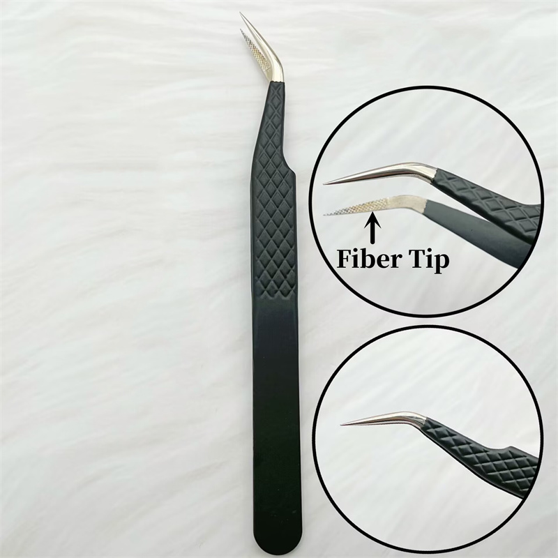 Pinzas para pestañas postizas con punta de fibra precisa para extensión de pestañas, pestañas de visón de Mega volumen, herramientas de maquillaje para artistas con aislamiento de botas para fanáticos: Marrón