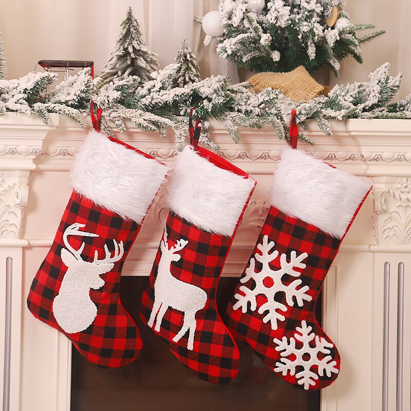 Kerst Decoratie Borduurwerk Plaid Kerst Sokken Elanden Sneeuwvlok Candy Bag Kous Kerstboom Decoratie