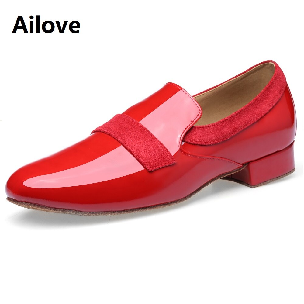 Men`s Ballroom Tango Latin Salsa Dance Shoes Soft Suede Sole Red Leather Dancing Sport Shoes M02