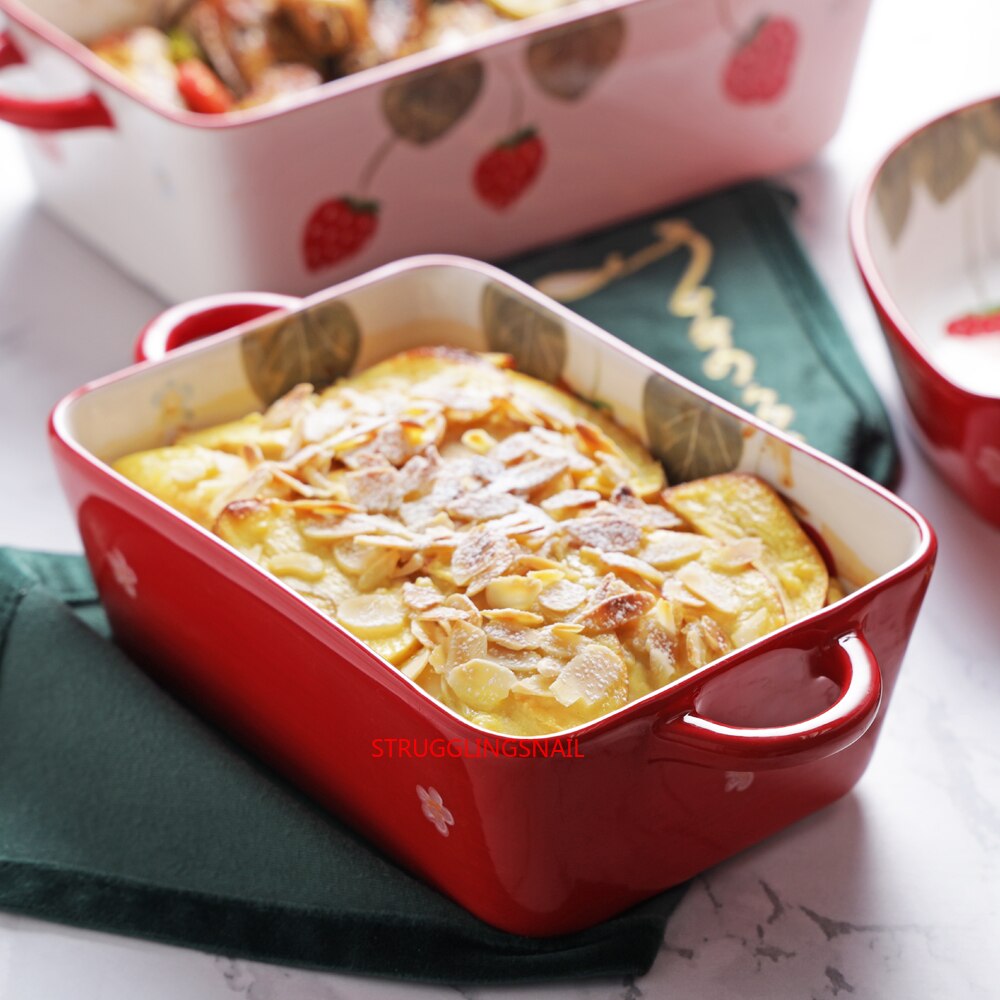 Ceramic Baking Dish Roasting Lasagna Pan Rectangular Dish Bakeware Pan with Handle Oven Kitchen Baking Tool Dinner Plates