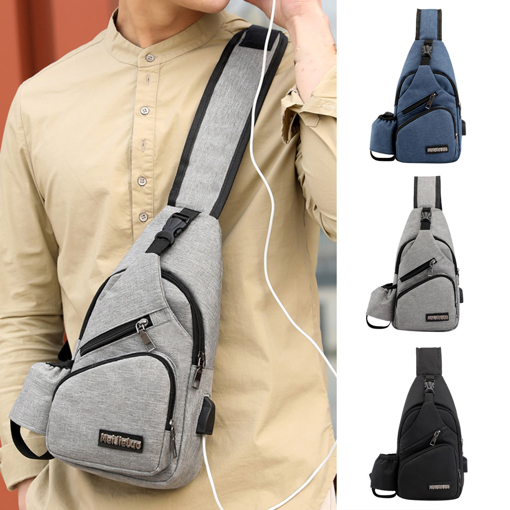 USB Charging Casual Men Chest Pack Canvas Crossbody Bags for Men Shoulder Handbag Travel Cross Body Bag erkek anta