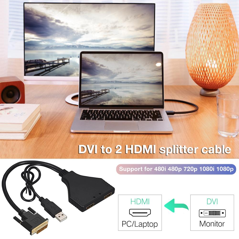 DVI To 2 HDMI Splitter Cable Male To Female Adapter Support 1080P HD 3D Video Splitter Splitter Line