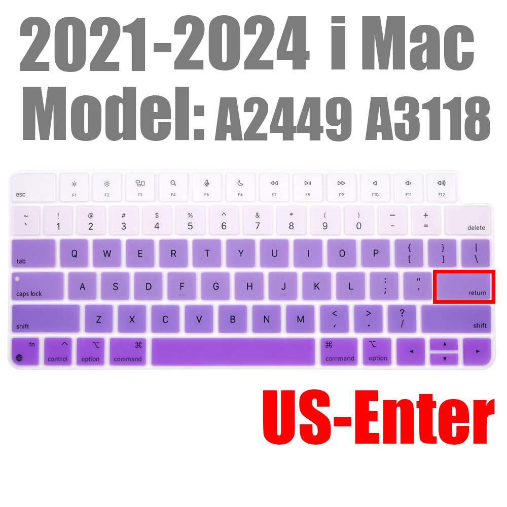 For Apple iMAC Keyboard Cover release) A2450 A2449 Magic Keyboard Stickers Protector Silicone Bluetooth keyboard case US: US-Gradient purple