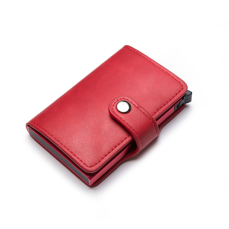 Bisi Goro Hasp Pu Leather Casual Kaarthouder Protector Smart Portemonnee Metalen Rfid Aluminium Box Slim Mannen Vrouwen Kaart case: Red YM015