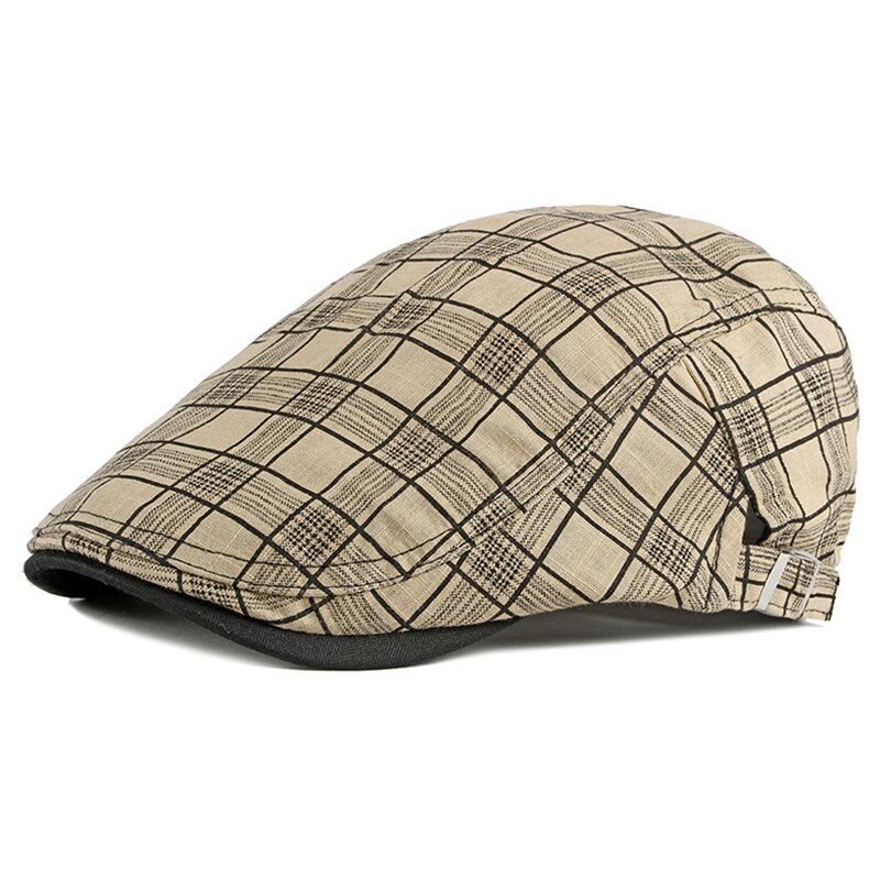 Fine Stripe Lattice Berets Hat Women Men Spring Summer Plaid Visors Red Green Blue Duckbill Herringbone Flat Cap: KI