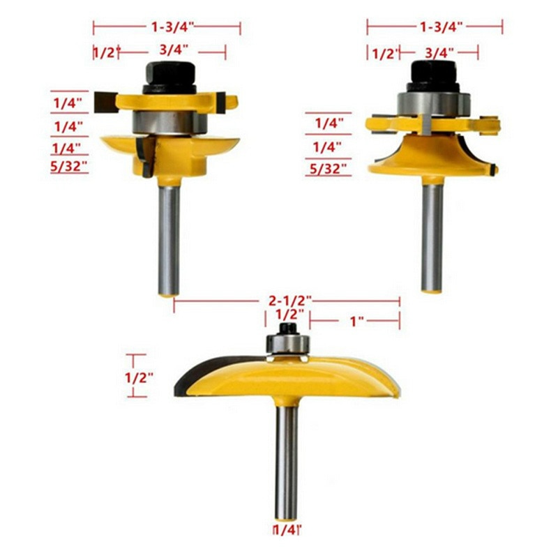 NO.1-10 Frees voor Hout 1/4 ''Schacht Tong Groove Frezen Boren Frezen Carving Set Floor Houtbewerking