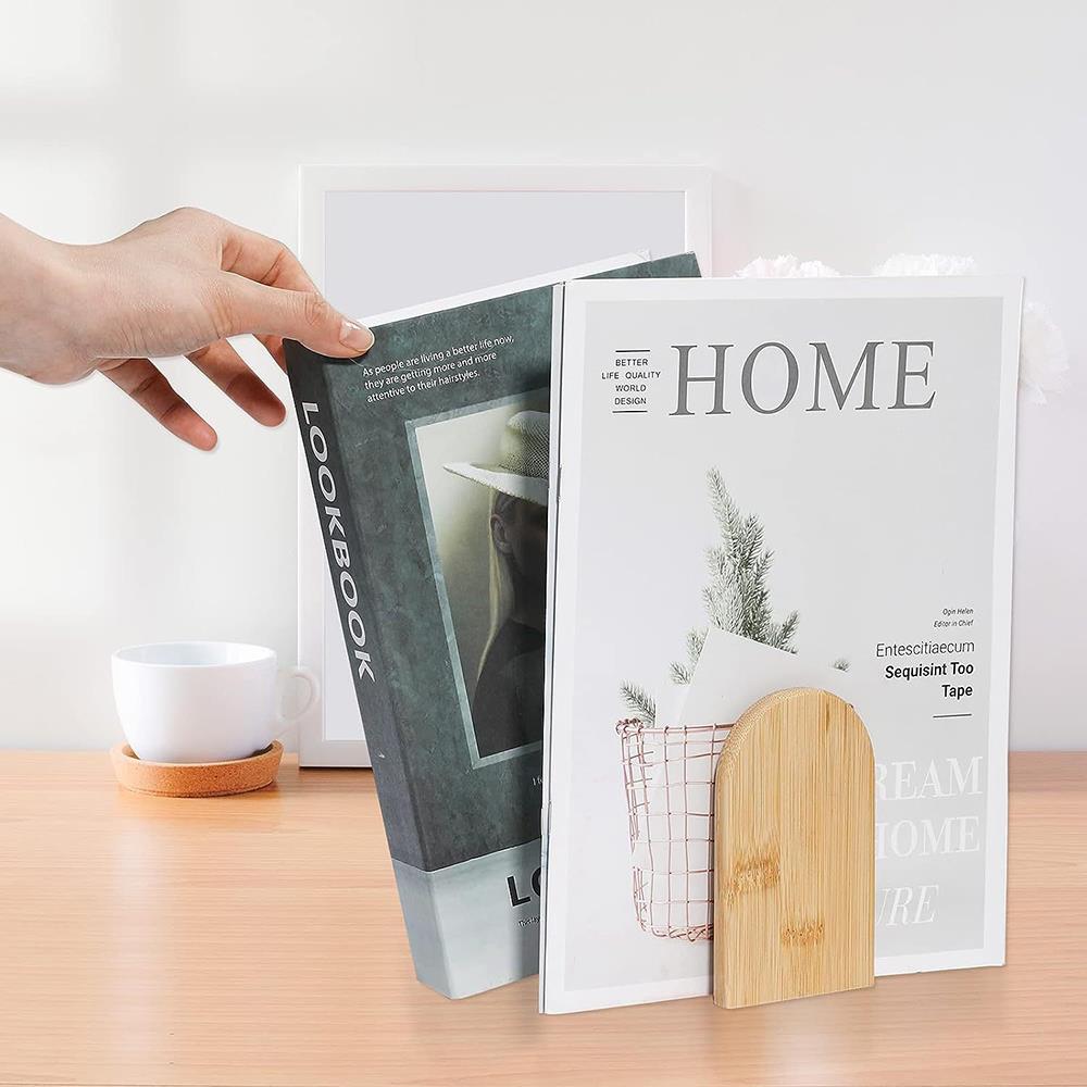 1Pc Nature Bamboo Bookends Wood Book Ends Magazine Holder Shelf Bookrack Office Desktop Organizer Book Stand Stationery