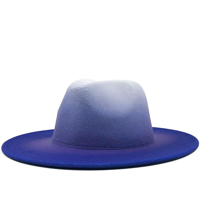 Women Men Wool Vintage Trilby Felt Fedora Hat With Wide Brim Gentleman Gradient Royal Blue For Lady Winter Jazz Caps
