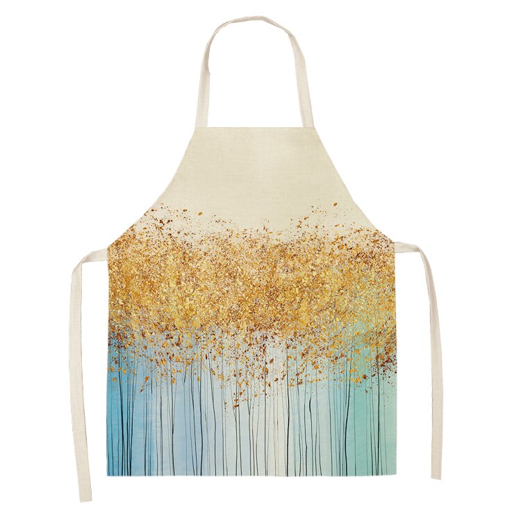 Gyllene rådjur fjäril köksförkläden för kvinnor bomull linne haklappar hushållsstädning pinafore husmanskost förkläde 53*65cm wql 0190: 2wq- wql 0190-15