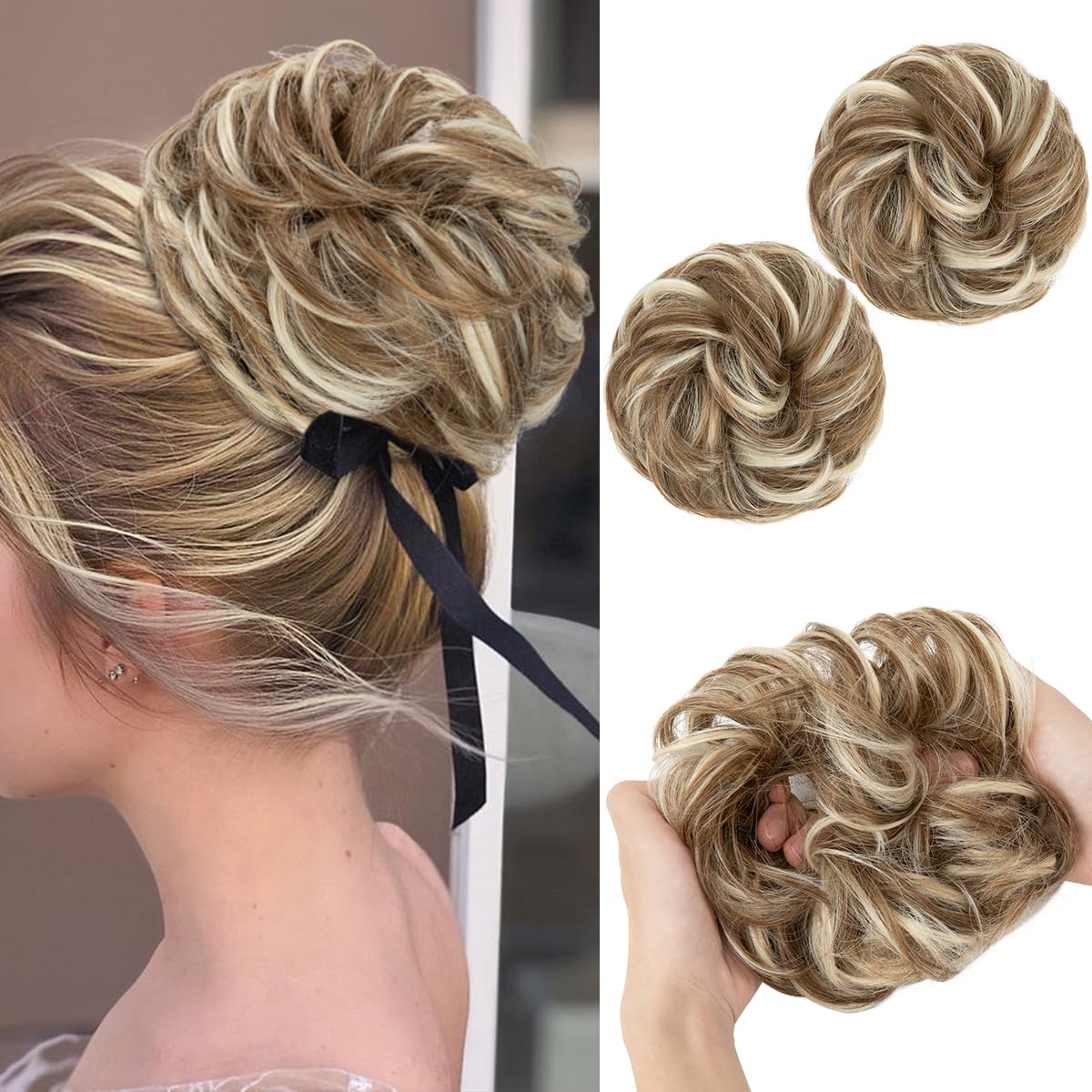 Pieza de pelo de moño desordenado sintético, extensiones de moño de pelo rizado ondulado elástico, postizos de moño para mujeres y niñas 1 P: P6 / 613