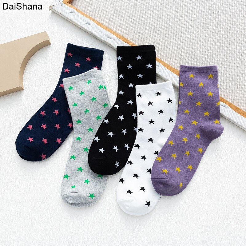 1Pairs Small Star Trend Medium Tube Socks Japanese Women&#39;s Cotton Socks