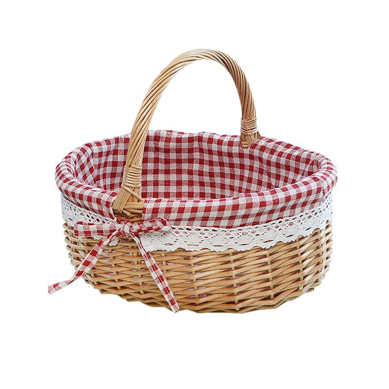 Håndvævet picnic taske kurv kurv opbevaringskurv linned indvendig kurv til opbevaring: Rød 35 x 26cm