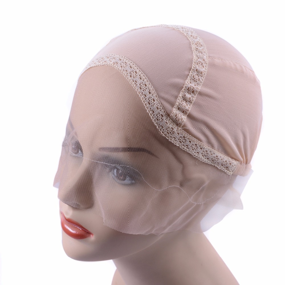 Bonnet de perruque en dentelle de couleur Beige, pour la fabrication de perruques avec sangle réglable, casquette de tissage sans colle