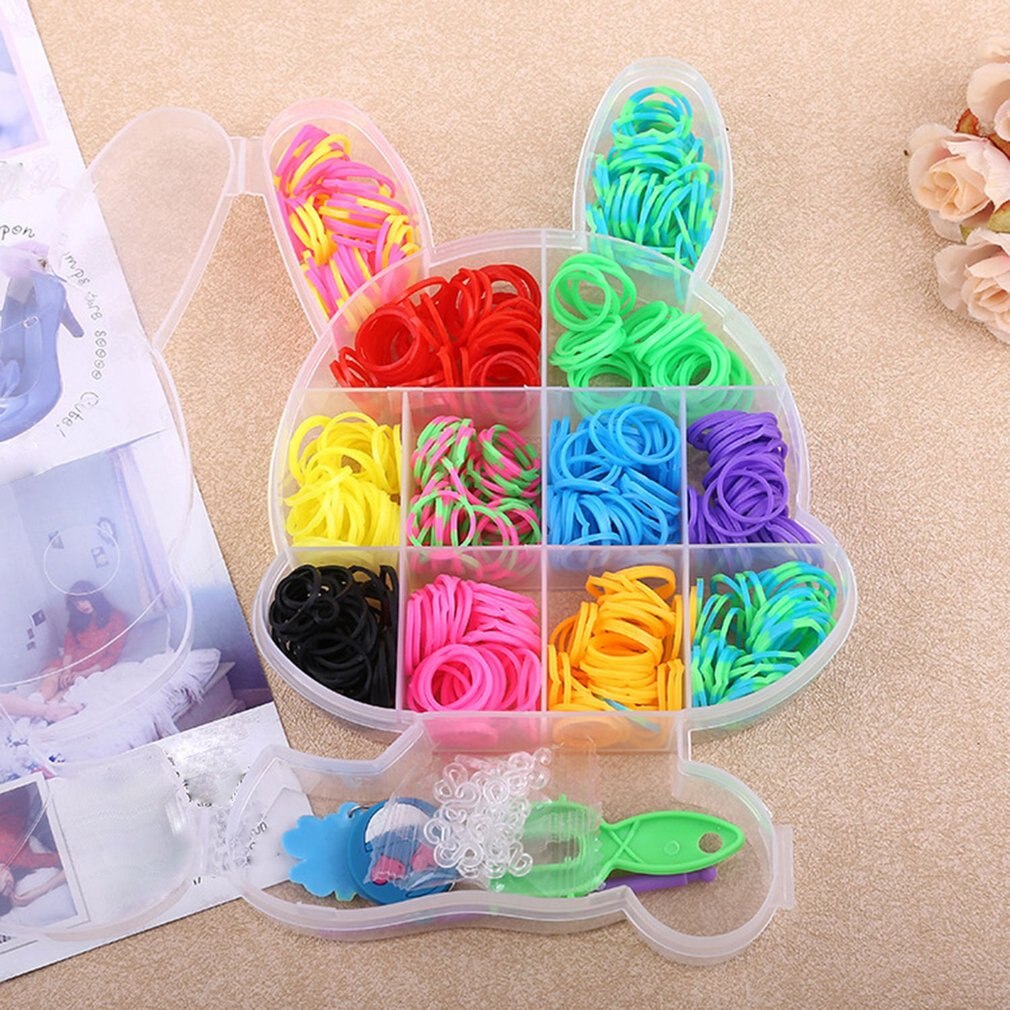 Rabbit Boxed Loom Band DIY Bracelet Weaving Machine Colorful Elastic Rubber Band Knitted Crafts Kit for children
