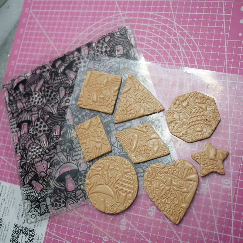 Ceramika narzędzie tekstura pieczęć robić wytłaczania arkusze śliczne Mashroom wzór glina polimerowa narzędzie tłoczenie szablon mata robić biżuterii ceramicznej