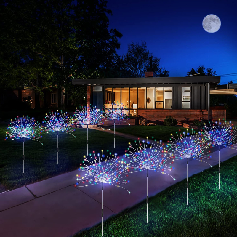 Vuurwerkverlichting op zonne-energie Waterdichte verlichting voor buiten Camping Ambient Lichtslingers op zonne-energie Grondstekker Vuurwerkverlichting Lichtslingers