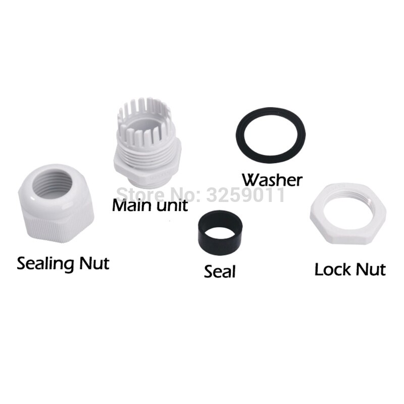 50 stuks kabelwartels  pg 25 zwarte witte waterdichte verstelbare nylon connectoren verbindingen met pakkingen 13-18mm voor elektrische apparaten