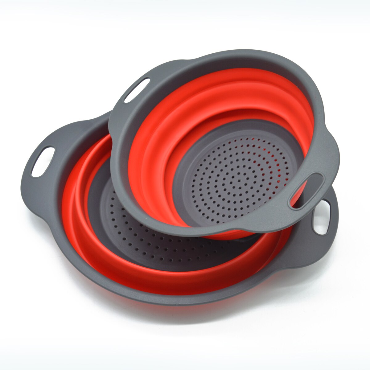 Colador de silicona plegable, cesta para lavar frutas y verduras, filtro redondo, escurridor plegable con utensilios de cocina con mango