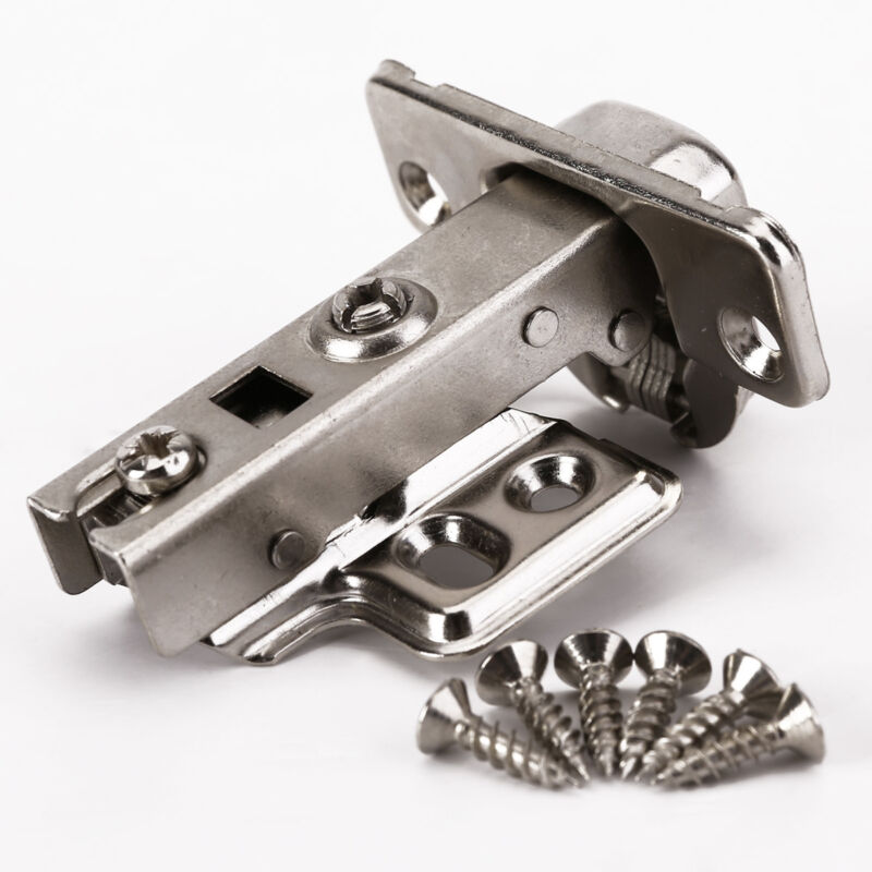 10pcs Soft Close Full Overlay Cupboard Cabinet Hydraulic Door Hinge Plates With Screws Closing For 18mm Cabinets Home Hardware