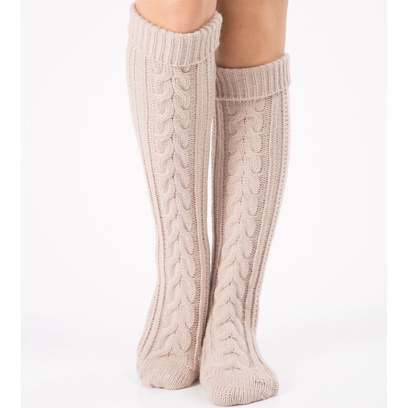 Style Warm Wool Leg Cover Trample Socks Christmas Boots Cover Over Knee Long Socks Warm Aand Thick Knitting Leg Warmers: beige