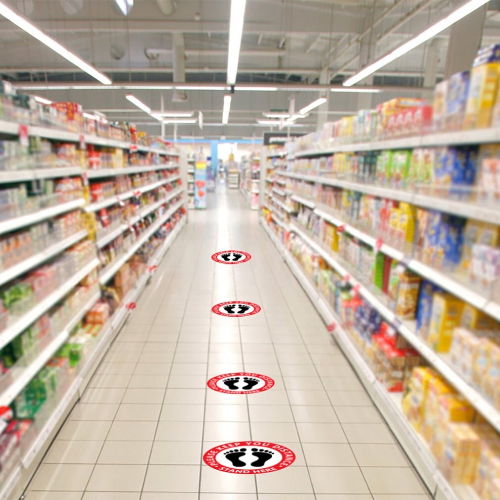 Please Keep Your Distance Safety Signs 7-Inch Round Pressure-Sensitive Adhesive Pressure-Sensitive Vinyl Walking Signs