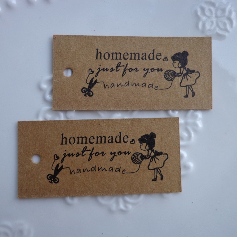 50 stk pige hjemmelavet bogmærke rektangel papir tags kraft pris label håndlavede hænge tags hamp snor medfølger 5.8 x 2.7cm